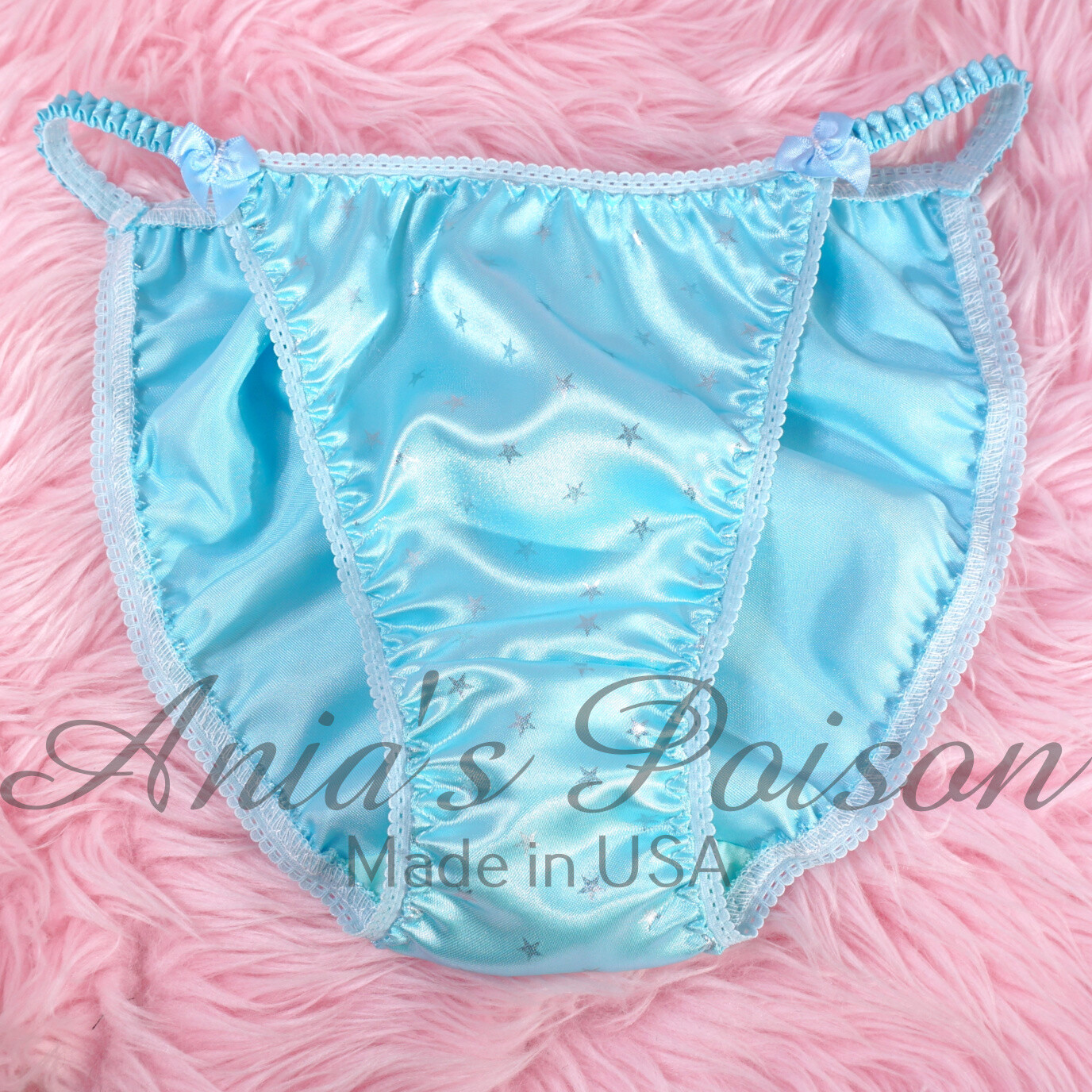 Satin Sissy DUCHESS CUT panties Blue & Silver Stars women’s string bikini 5-9