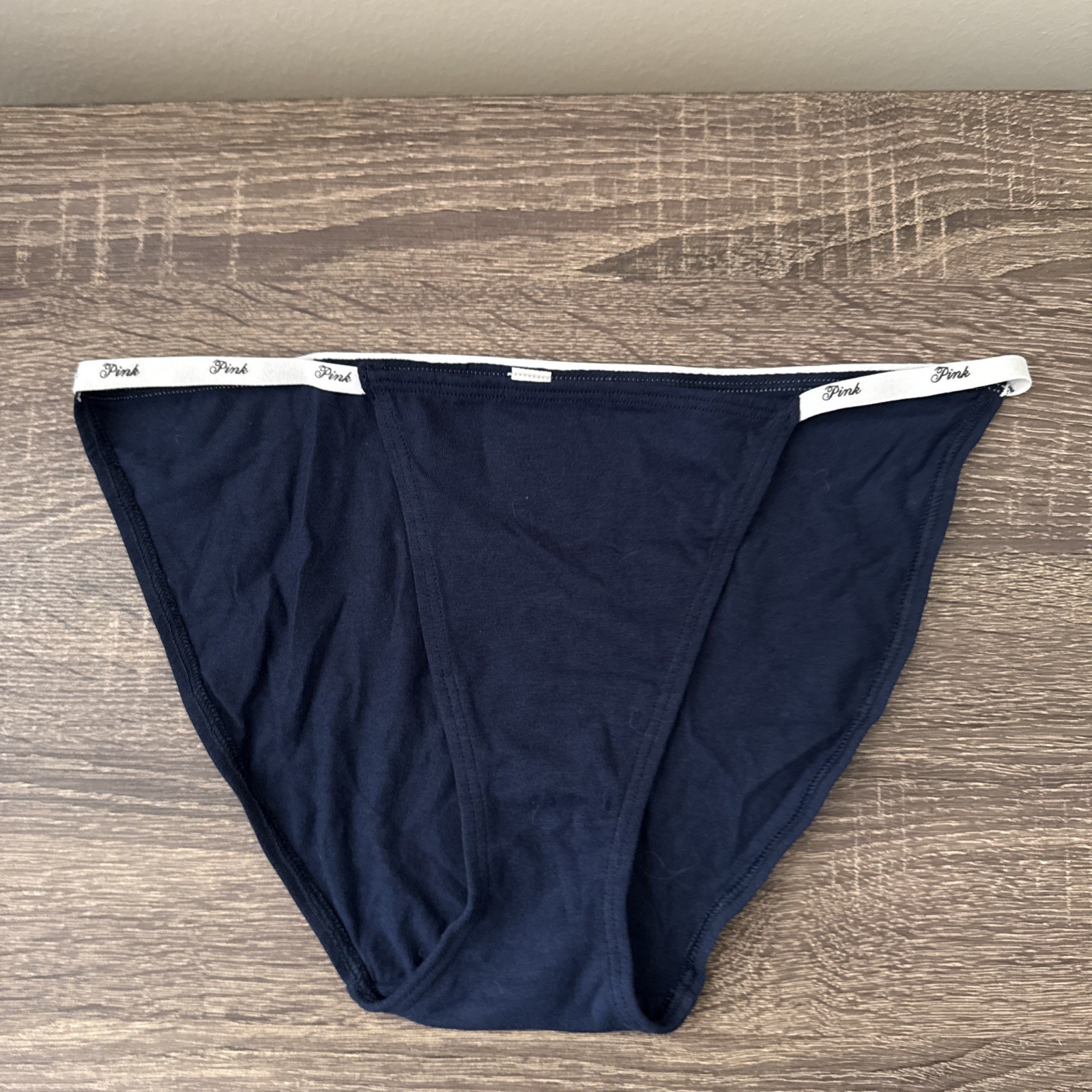 Pink By Victoria’s Secret, Large, Navy Blue Cotton Logo String Bikini Panties