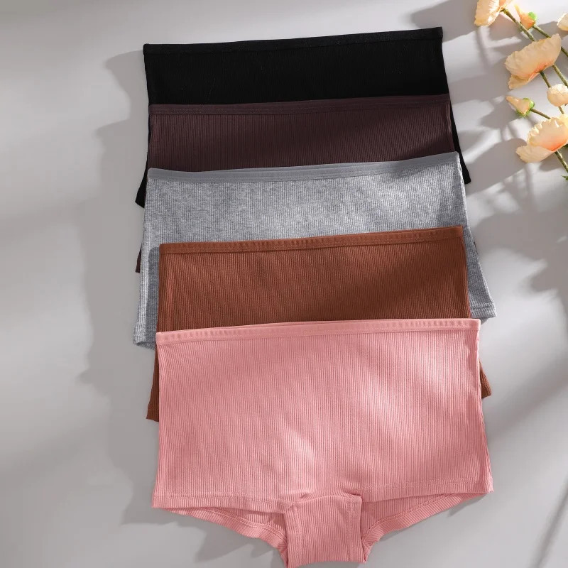 1pc Cotton Panties Seamless Sports Boxers Solid Color Cozy Soft Women Wear