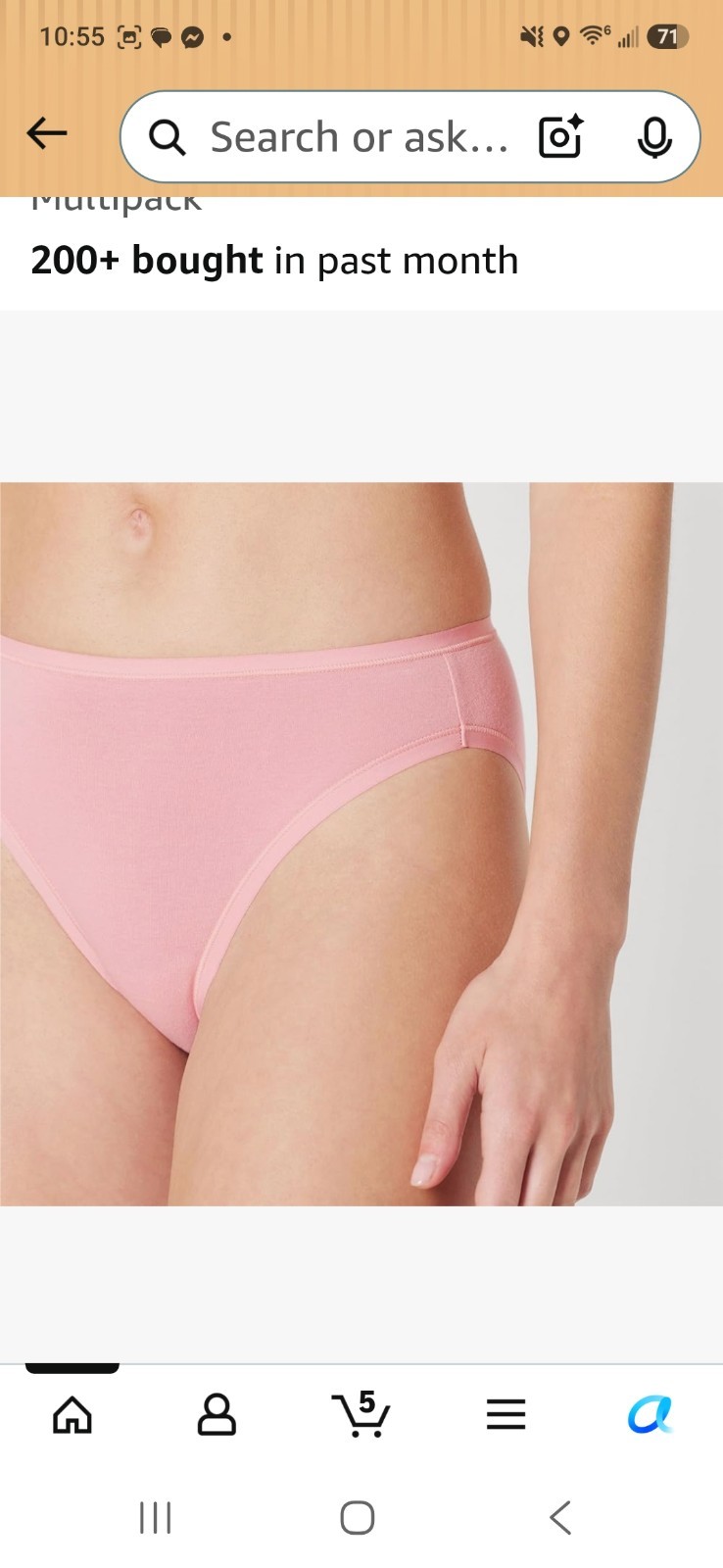 NWT Womens Amazon Essentials Medium Cotton Stretch High-Cut Bikini Panty Multipk