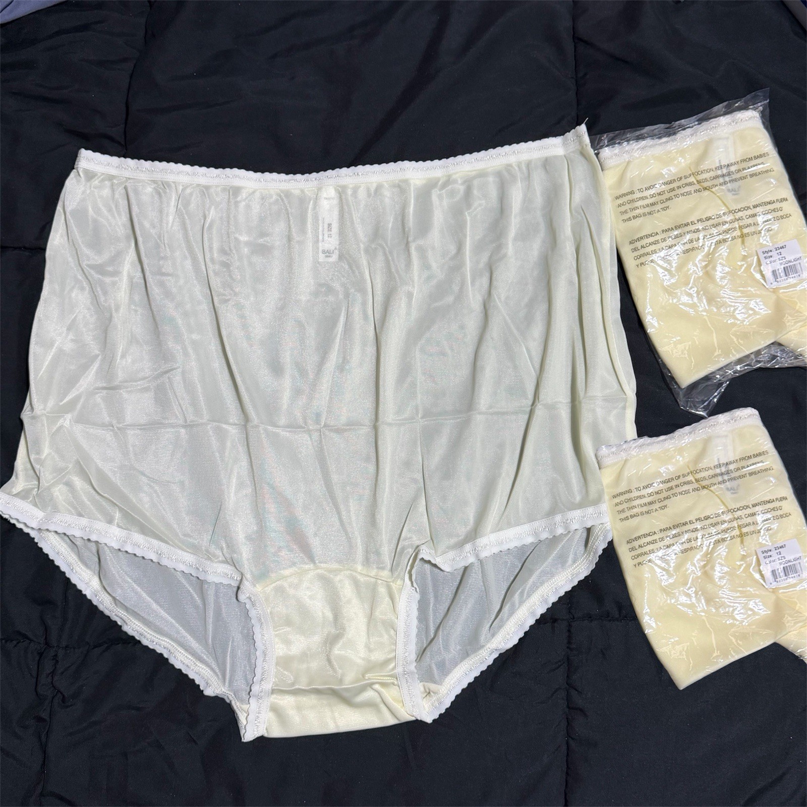 3 Pair Bali Vintage Full Cut Moonlight Silky Nylon Panties Briefs 23467 Size 12