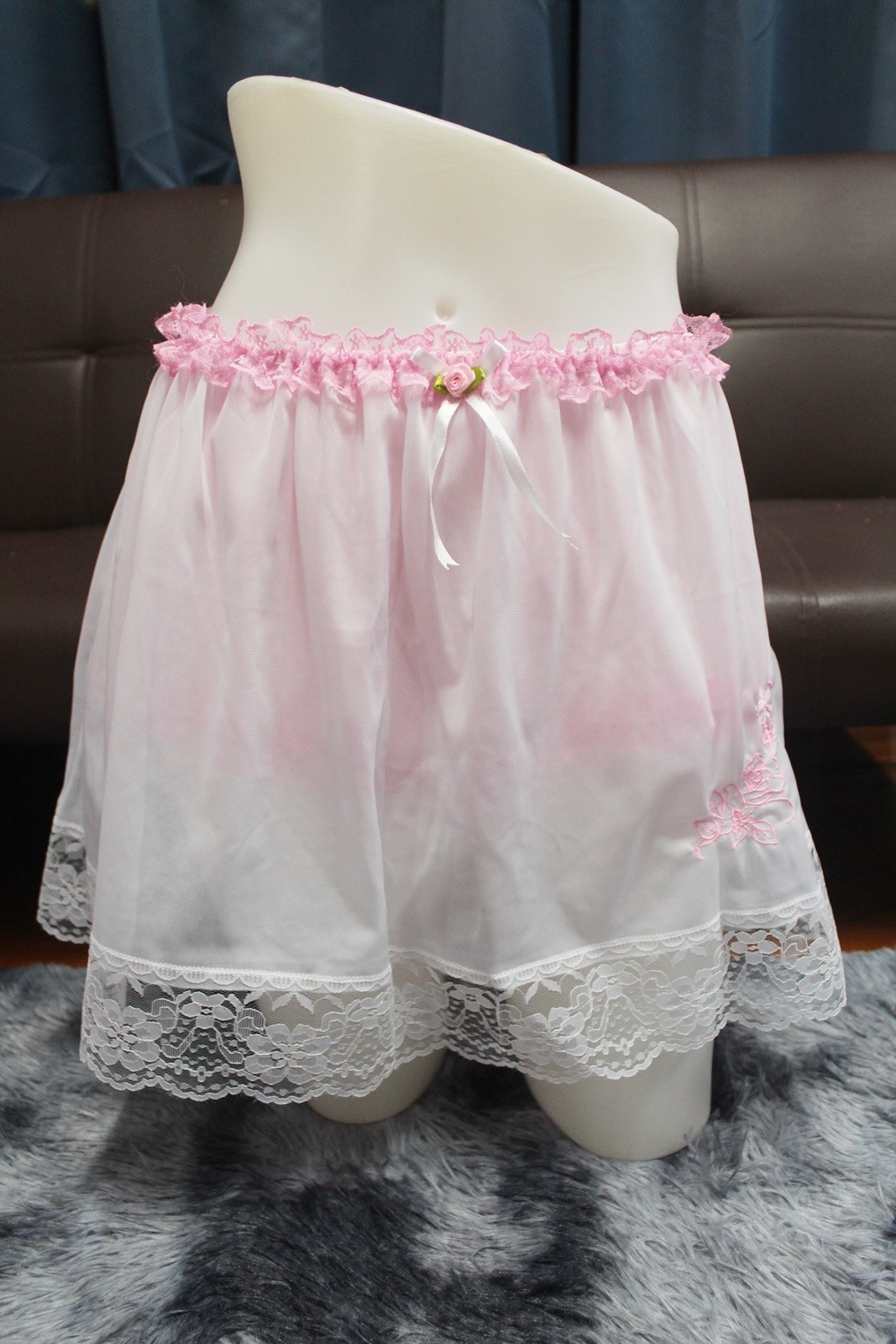 #A100 2XL/ElasticW.24-44″ 2in1 Pink Nylon Full Brief + White Half Slip 15″