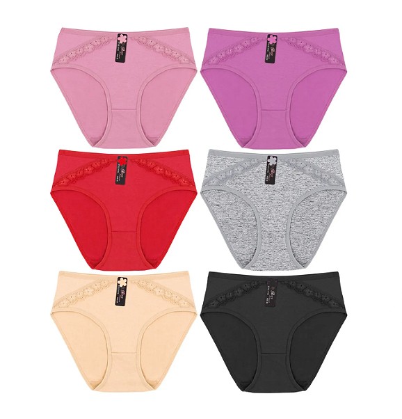 Women’s Solid Cotton Blend Panties Lace Panel Stretch Briefs 12 Pack
