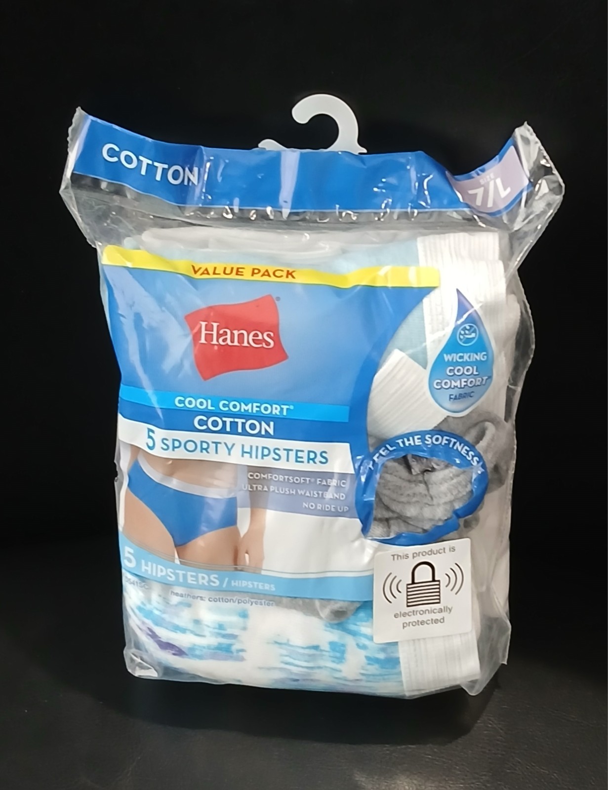 Hanes Women’s Sporty Hipster Cotton Cool Comfort Tagless Panties 5 Pack Size 7/L