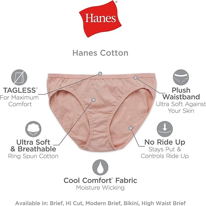Hanes Color Women Panties 100% Cotton Underwear Bikini Color 5 or 10 Pack