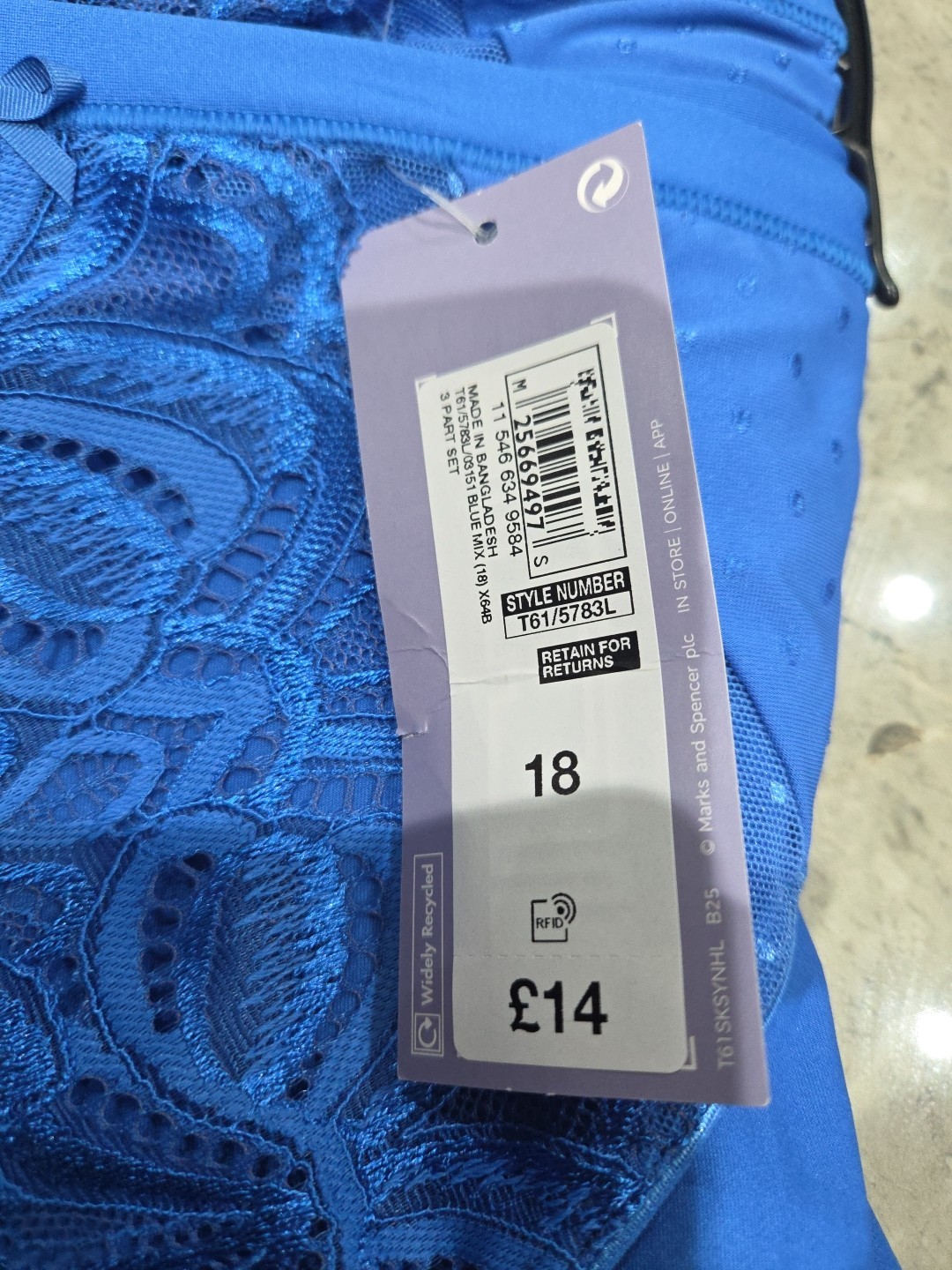 M&S 3pk Amelia Lace High Leg Knickers Size 18 BLUE MIX
