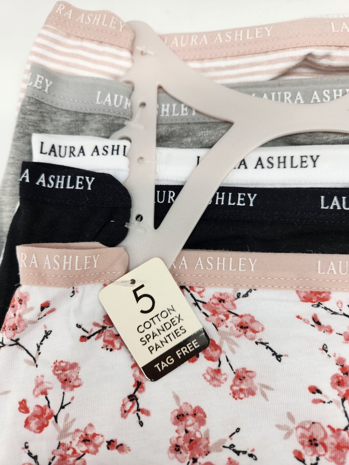 LAURA ASHLEY 5-Pack Women L XL Cotton Panties Black White Gray Beige Pink Prints