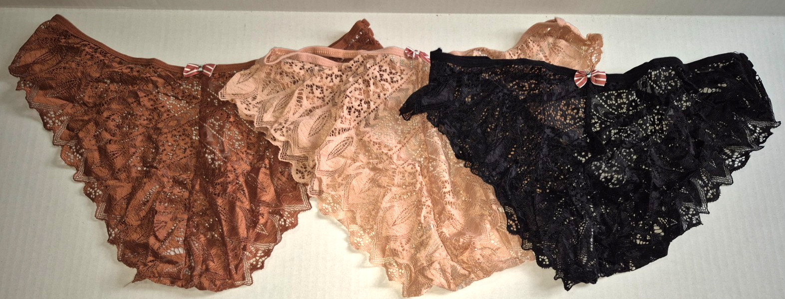 Oraskycol Sexy Lace Cheeky Panties 3 pack Black/Brown/Pink Women’s Size XL NWT