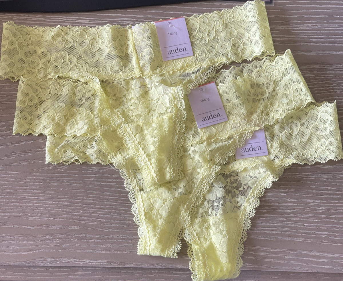 (3) NEW WOMEN’S SIZE XS AUDEN THONG PANTY STRETCH LACE BLENDED FABRIC YELLOW