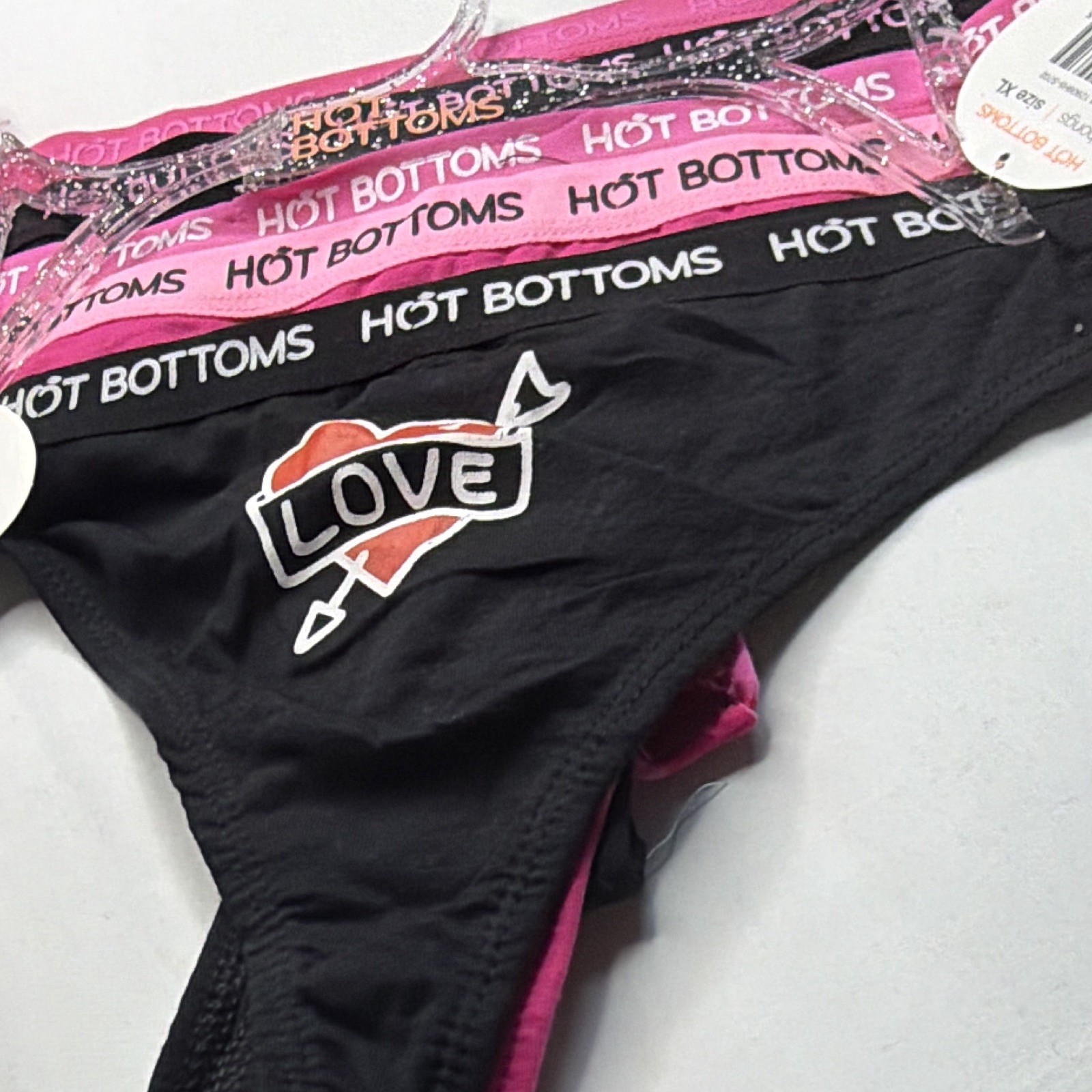 Hot Bottoms 5-Pack Women’s Thong Panties XL Graphic Print Love Logo Multicolor