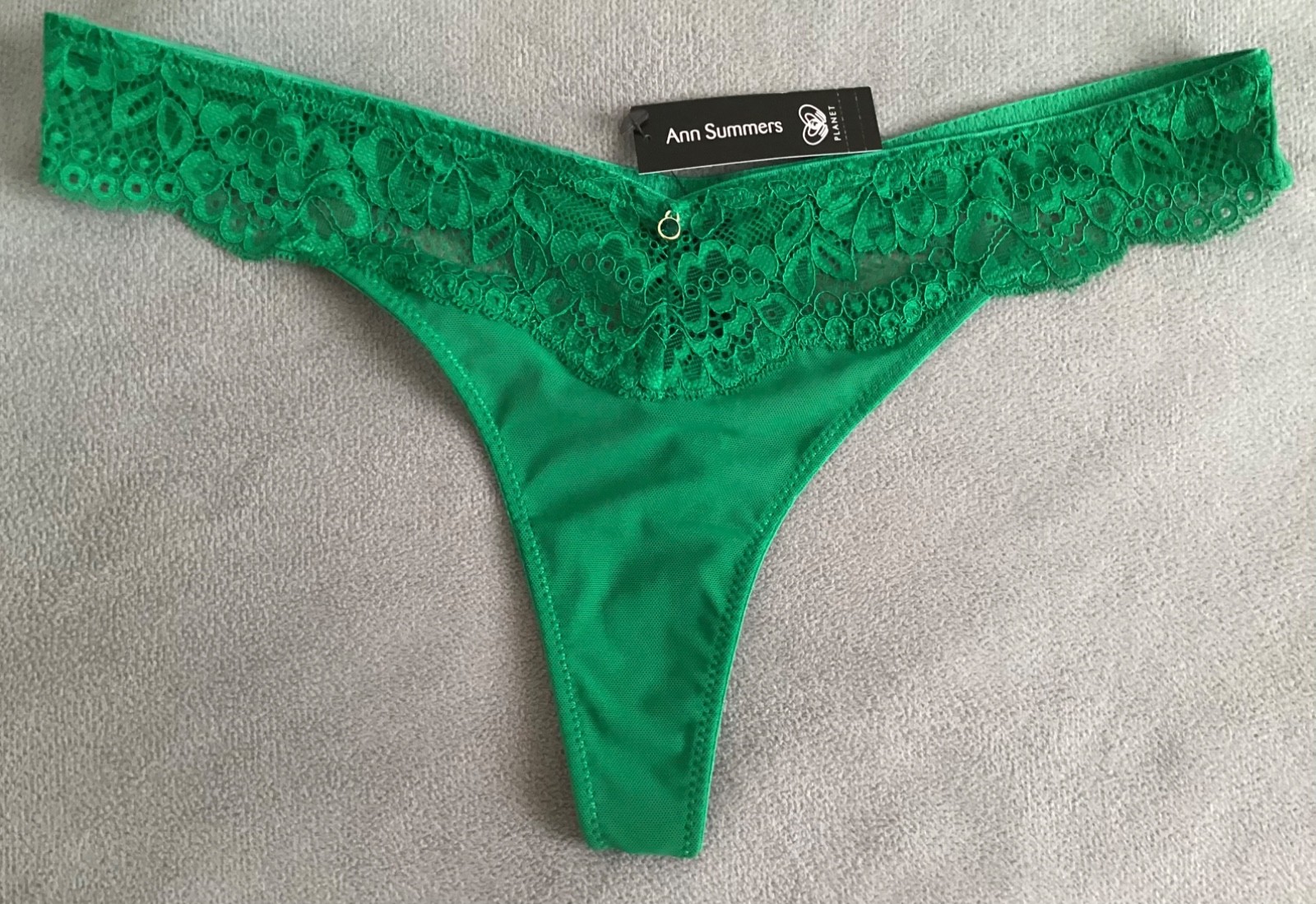 ANN SUMMERS Sexy Lace Planet Bright Green Thong Sz 6 Hanging Jewel – BNWT