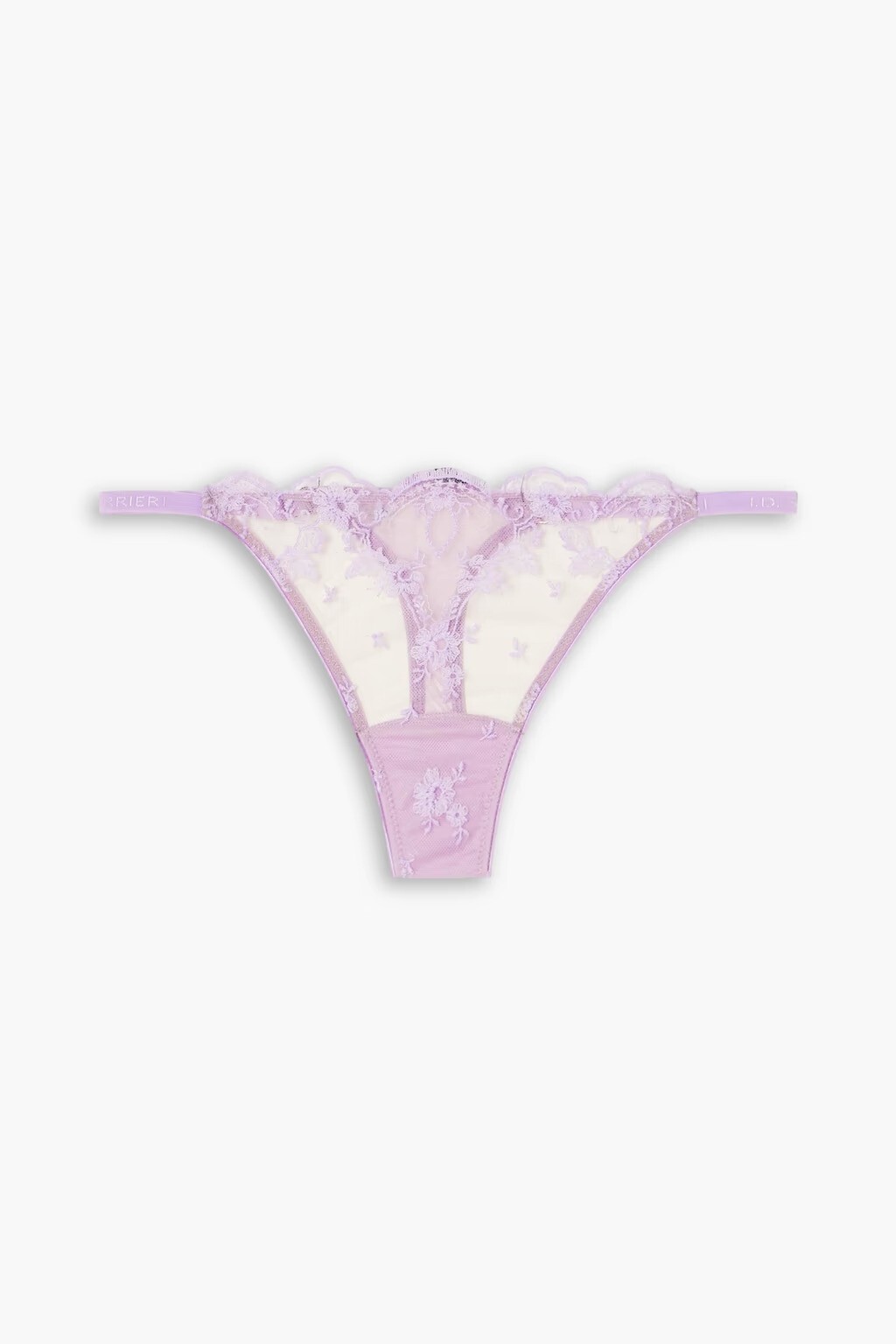 I.D. SARRIERI Petal Bloom scalloped embroidered tulle thong – Lilac Sz L – BNWT