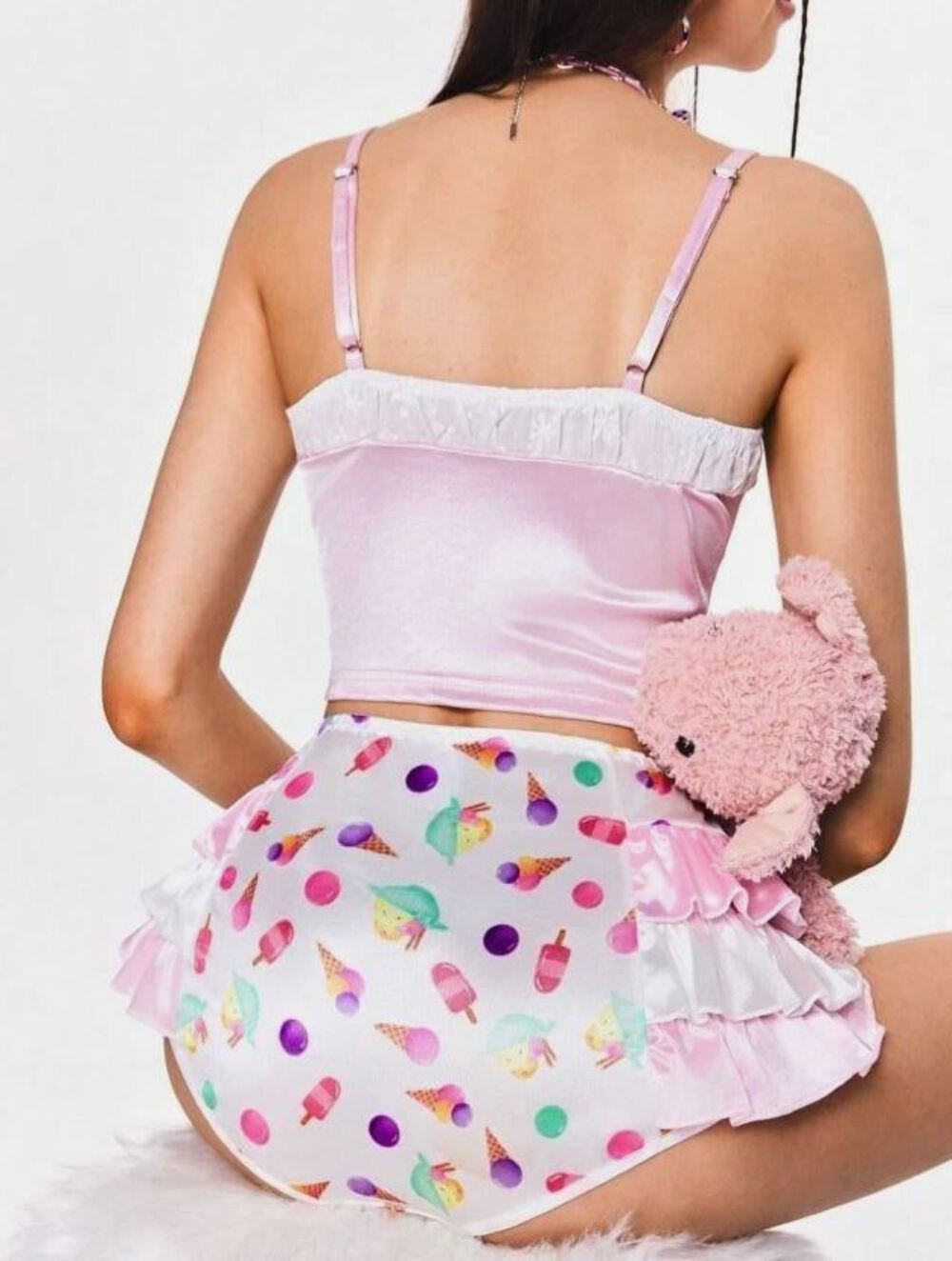 🧁 Ice Cream summer vibe Frilly Satin Panties silky knickers 16-18 XL