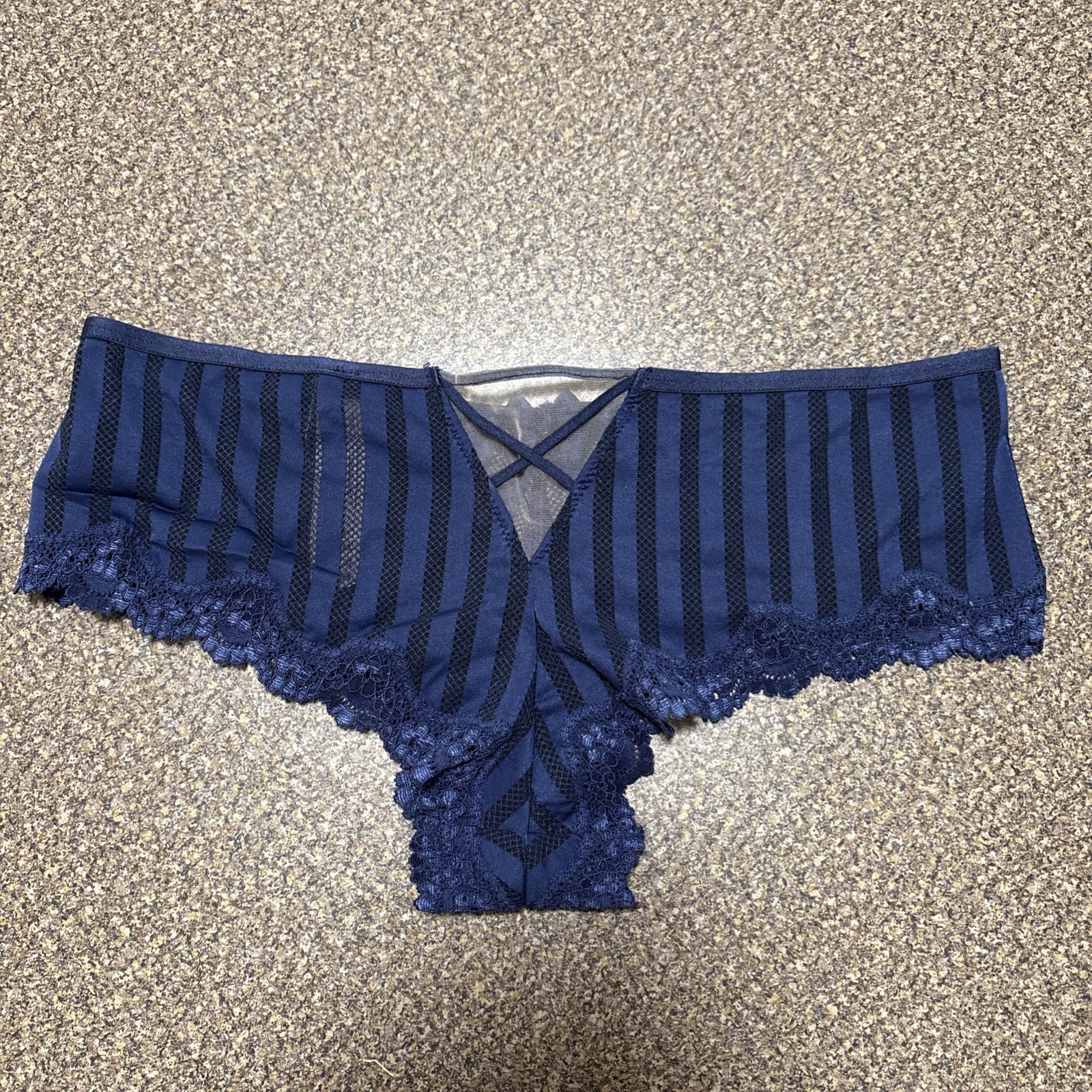 Victoria’s Secret Very Sexy Cheeky Panty Medium Navy Mesh Lace Strappy Back NWT