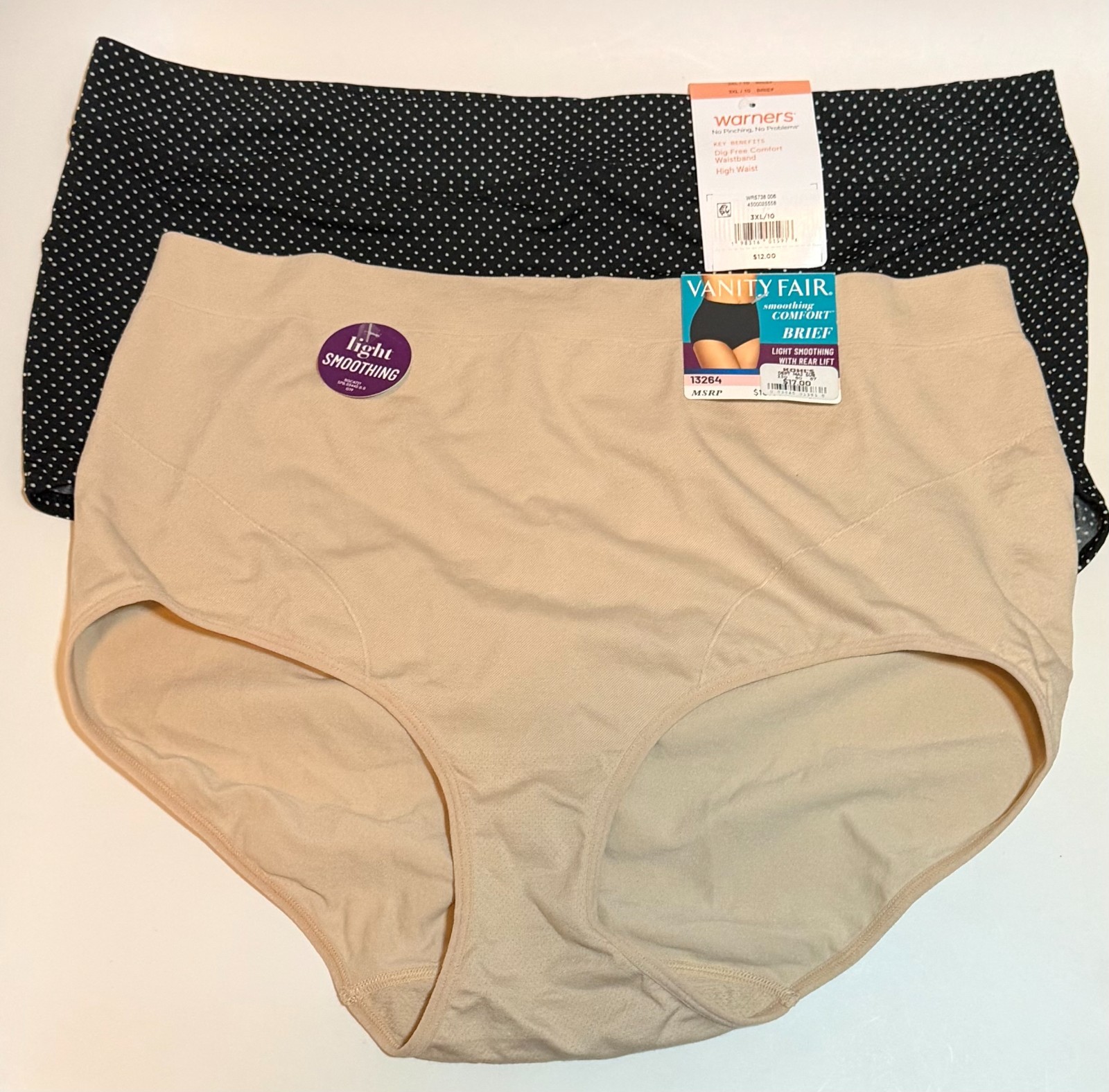 NWT 2 Mixed Lot Brief Panties Vanity Fair Warners 13264 5738 Size 10/3XL