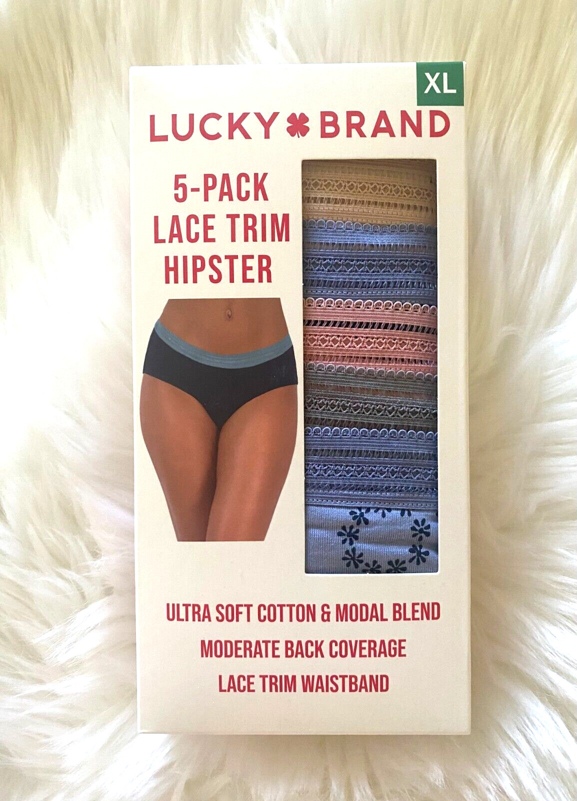 LUCKY BRAND Women’s Underwear 5 Pack Lace Trim Hipster XL