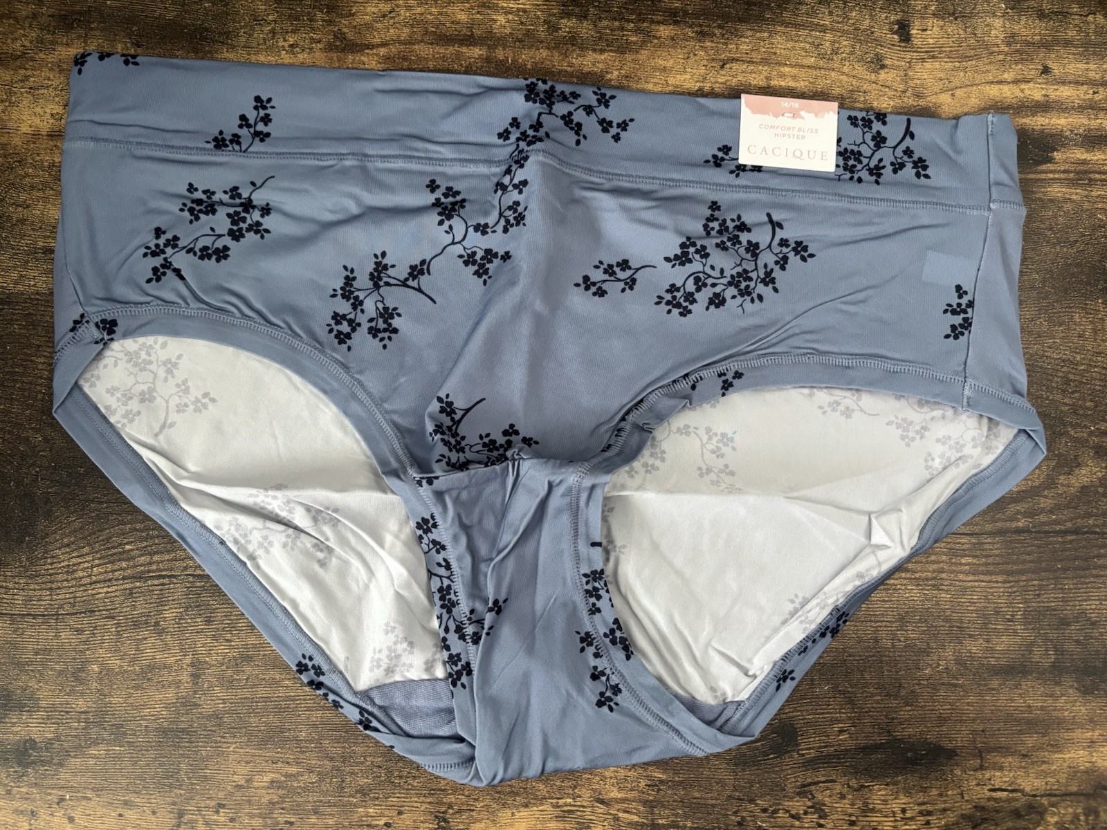 Plus Size 14/16 Lane Bryant Cacique Comfort Bliss Hipster Steel Blue Flowers