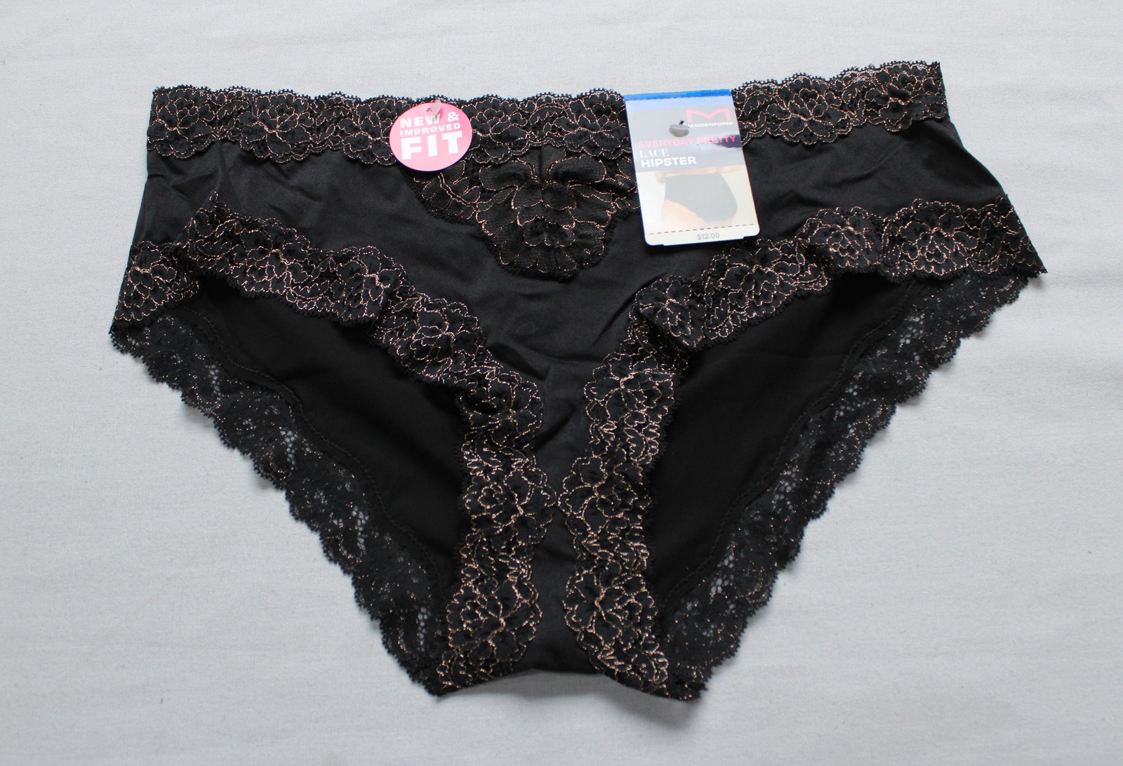 Maidenform Women’s Cheeky Lace Hipster Underwear DH3 Black/Rose Gold XL NWT