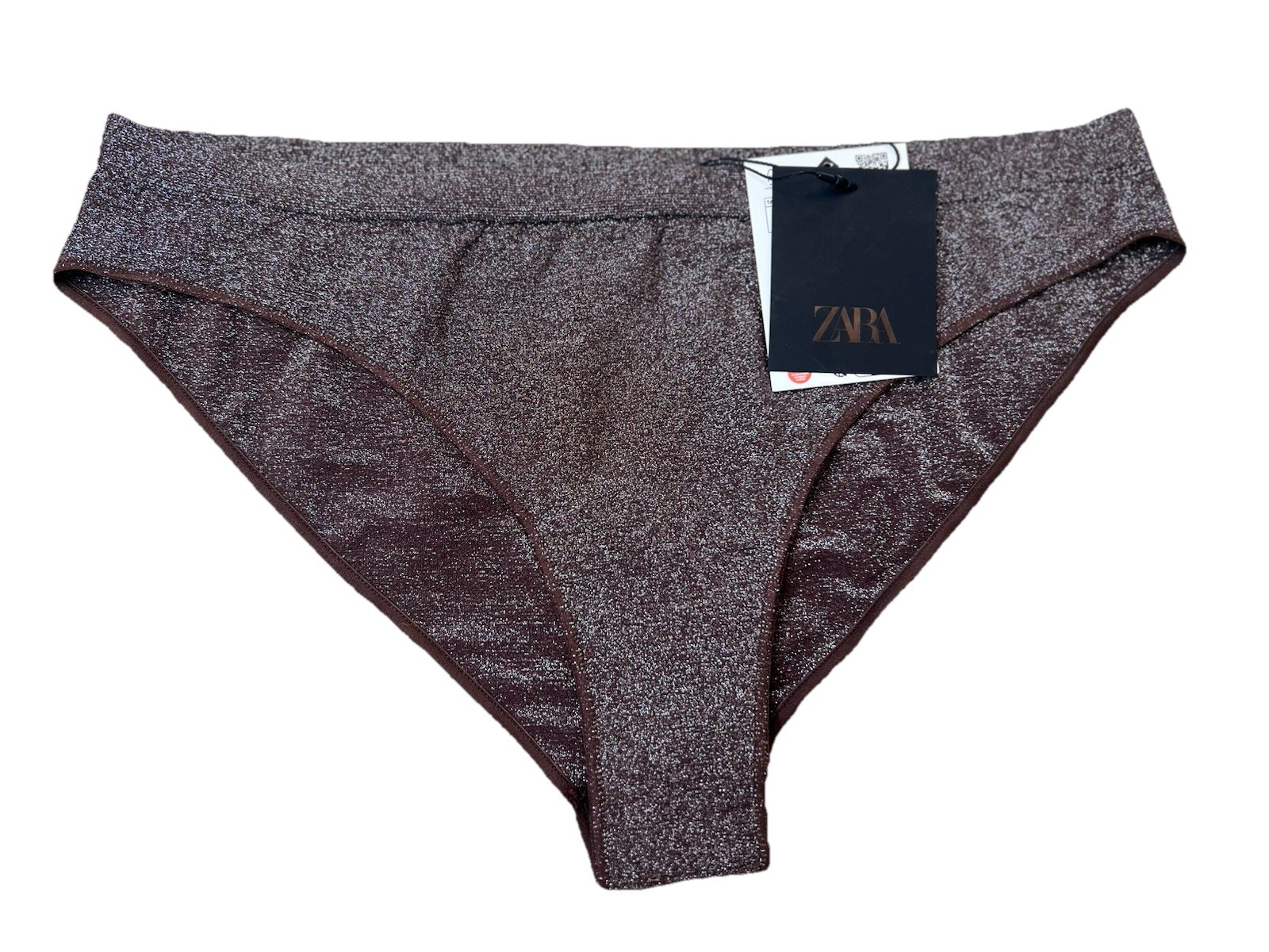 ZARA Brown Glitter Bikini Panties Women Size M Shimmer Metallic High Leg