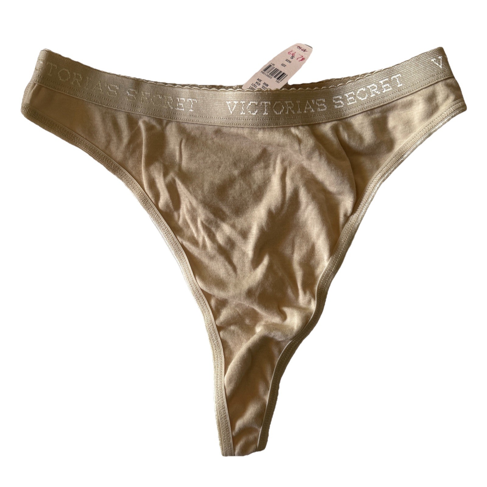 True VTG NEW Victoria Secret Signature Waistband Thong Panty 100% Cotton Small