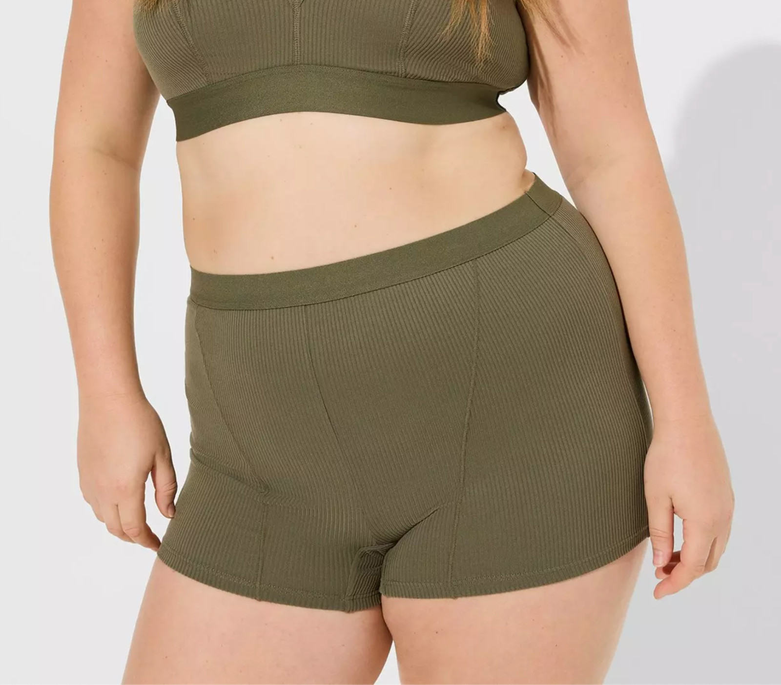 Torrid 1X Ribbed High Rise Shortie Panty Olive Green Microfiber Full Coverage