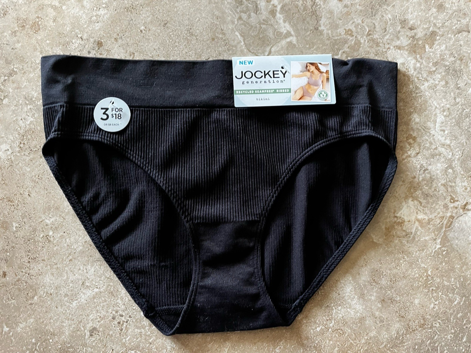NWT Jockey Black Generation Seamfree Ribbed Bikini Panty Small