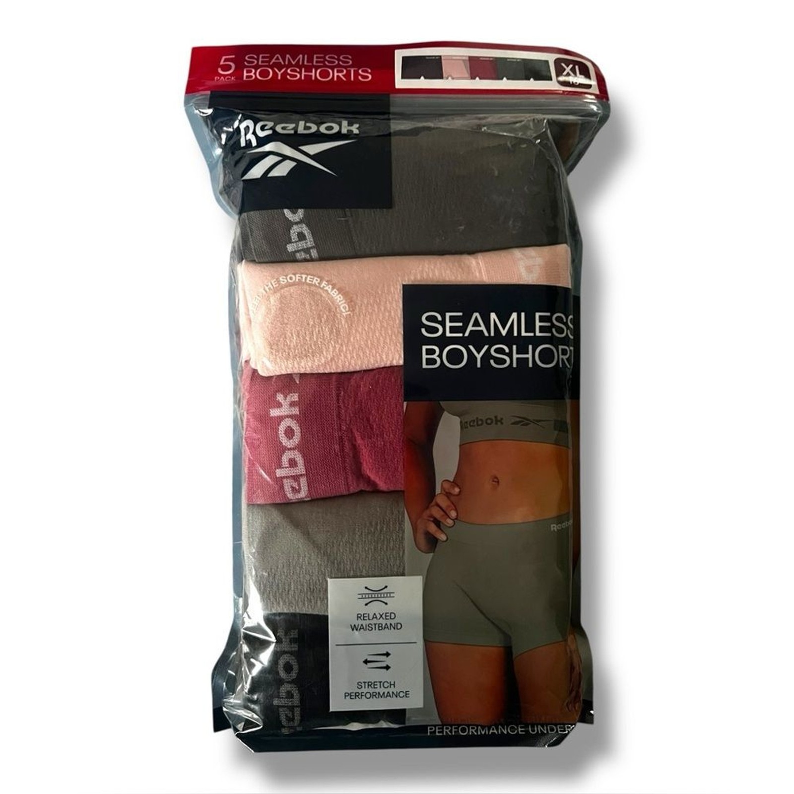 Reebok Women’s Seamless Boyshorts – Grey Black Pink 5 Pack Size XL