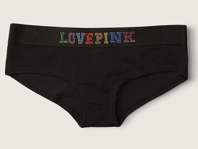 NWT Victoria’s Secret Pink waistband logo panty Hipster Rainbow BLING Logo Large