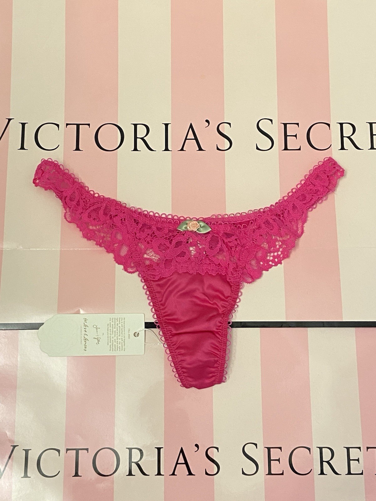 NEW Victoria’s Secret FOR LOVE & LEMONS Butterfly Lace Satin Thong Panty Pink XS