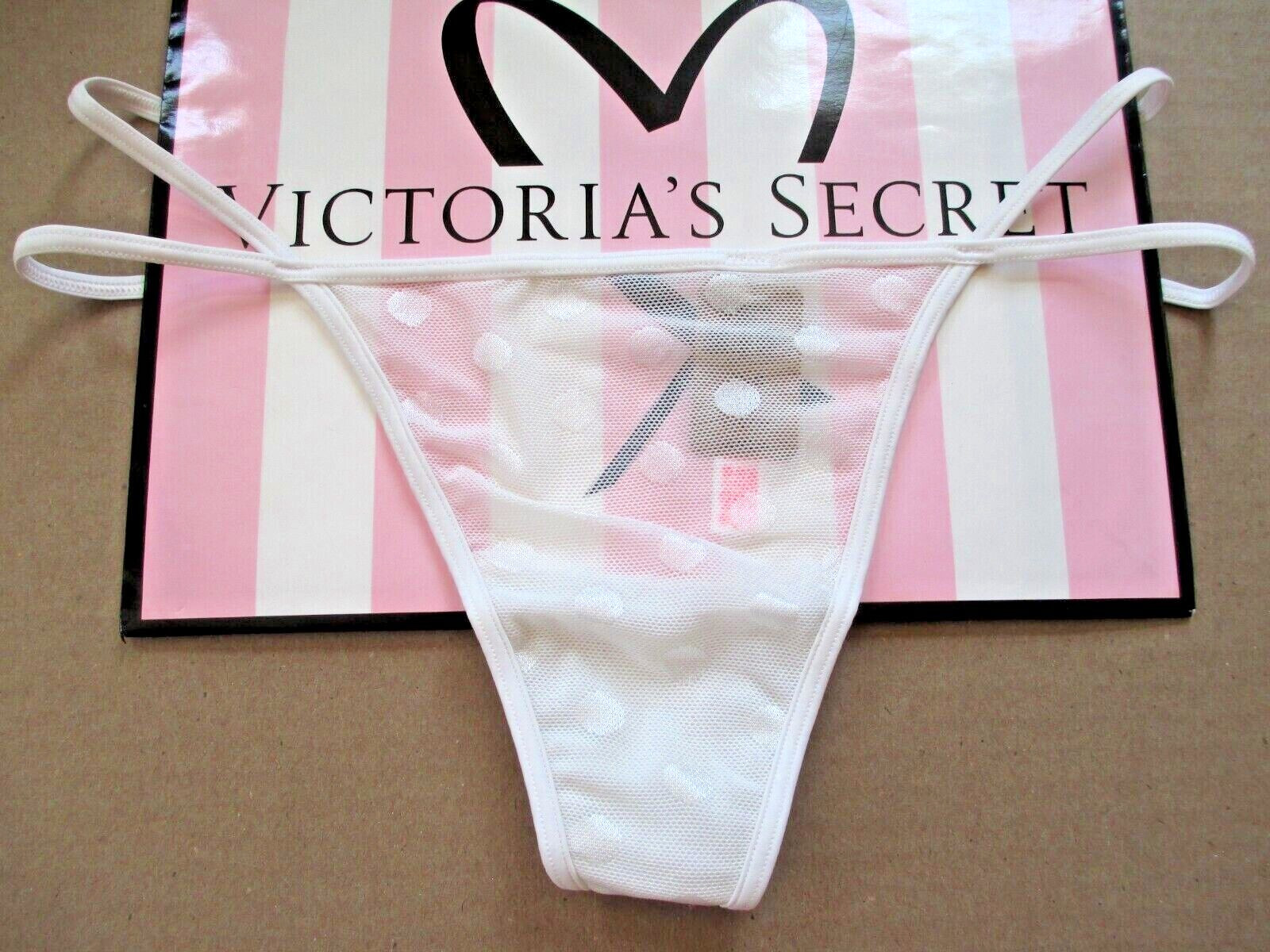 VICTORIA’S SECRET PINK Strappy Thong Panty VS Coconut White S M L XL Mesh Dot