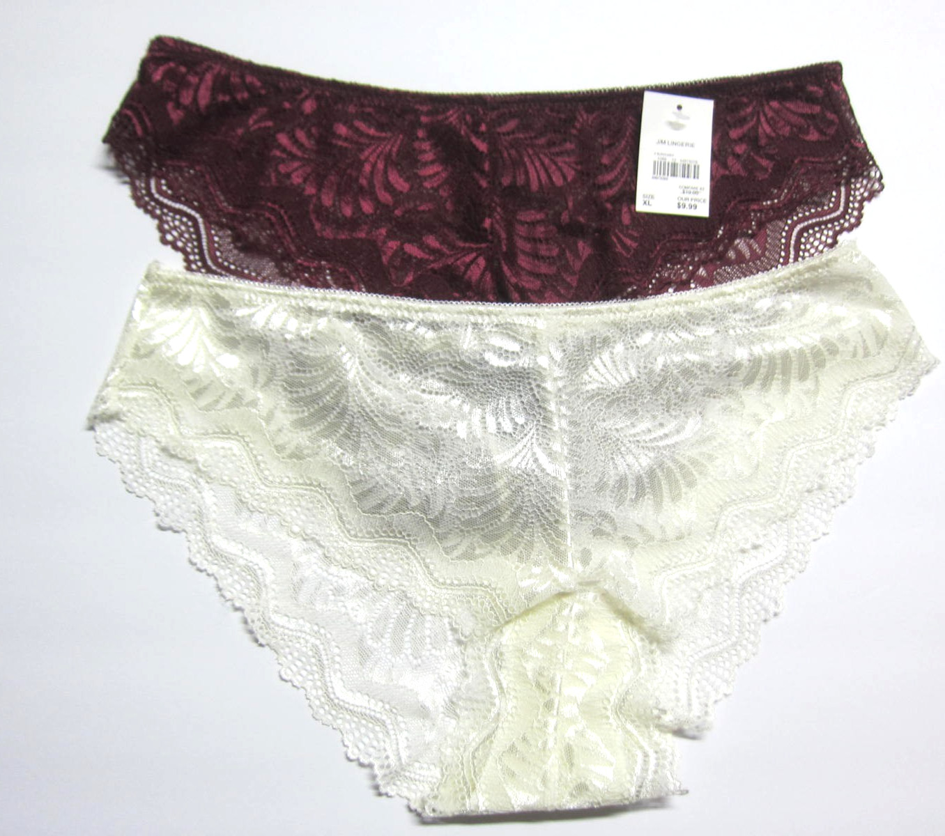 Rene Rofe Lingerie Panties Pure Beauty Women’s XL Set of 2 Burgundy and White