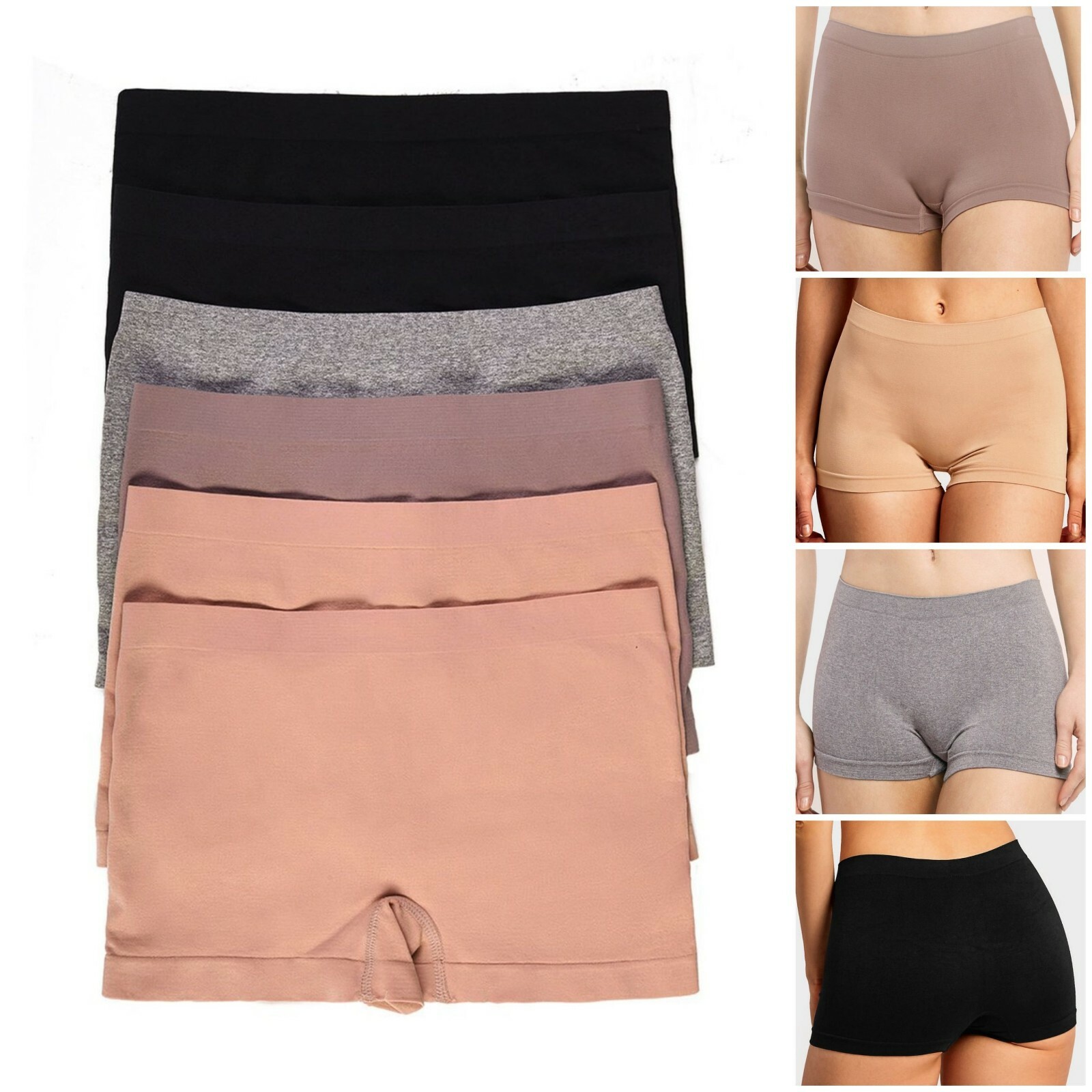 6 Pack Sofra Women’s Seamless Boyshorts Boxer Panty Regular & Plus Size One Size