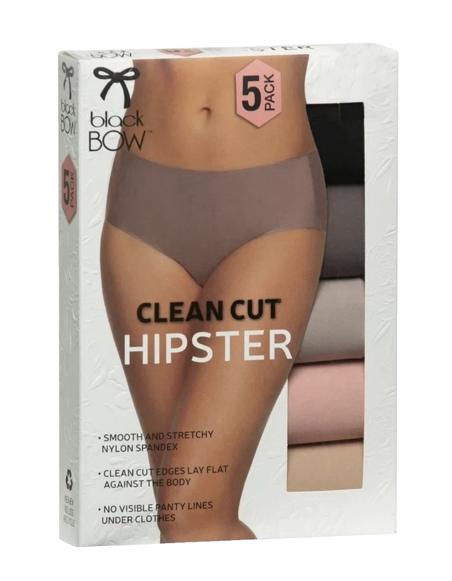 New Black Bow Ladies’ Clean Cut Hipster 5-Pack Panties XL (34.5-36) Neutral