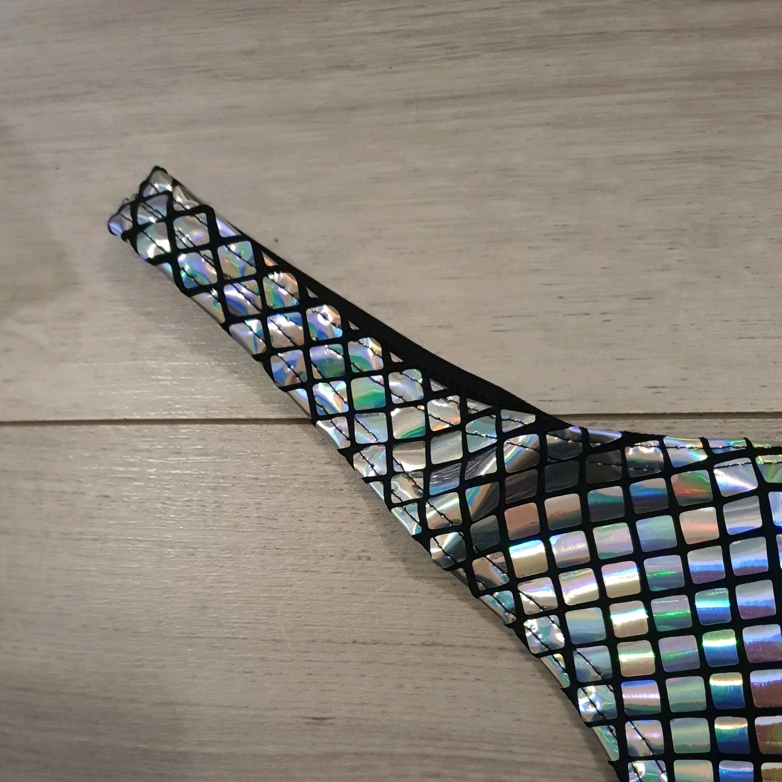 BNWOT Black & Silver PVC Holographic Squares High Cut Thong Size Large