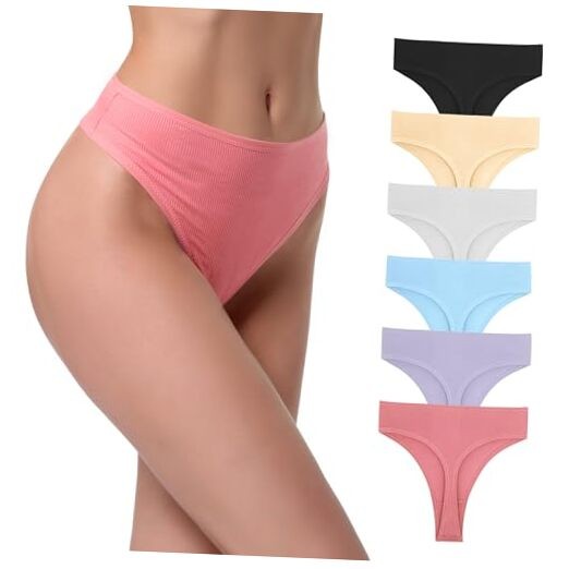 High Waist Cotton Thongs Women Cotton Rib Large Bright 6 Pcs-cotton Rib