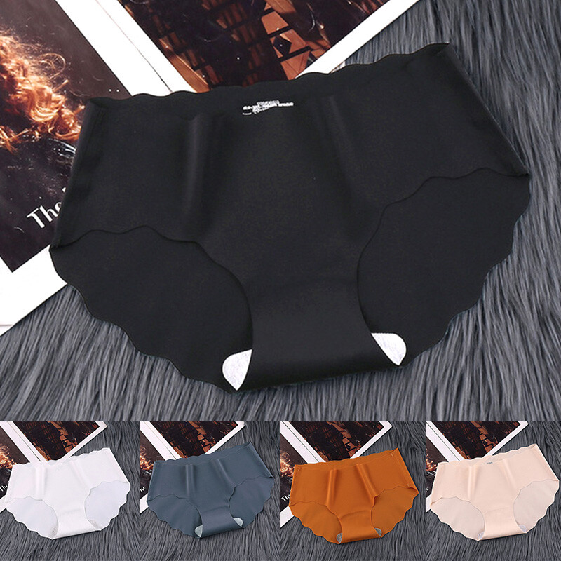 Women Sexy Ice Silk Panties Seamless Briefs Mid Waist Underwear Knickers M L XL