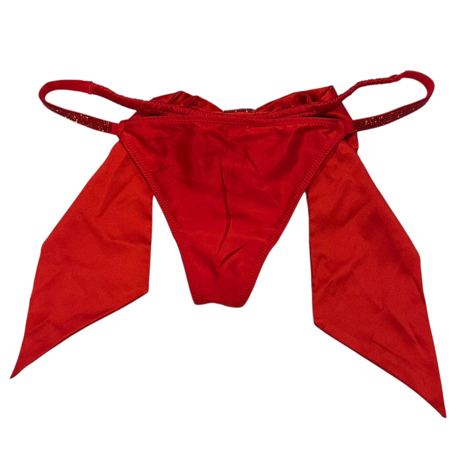 NWT VICTORIA’S SECRET Dream Angels V String Sz XS-S-M Red Silky Bow Bling