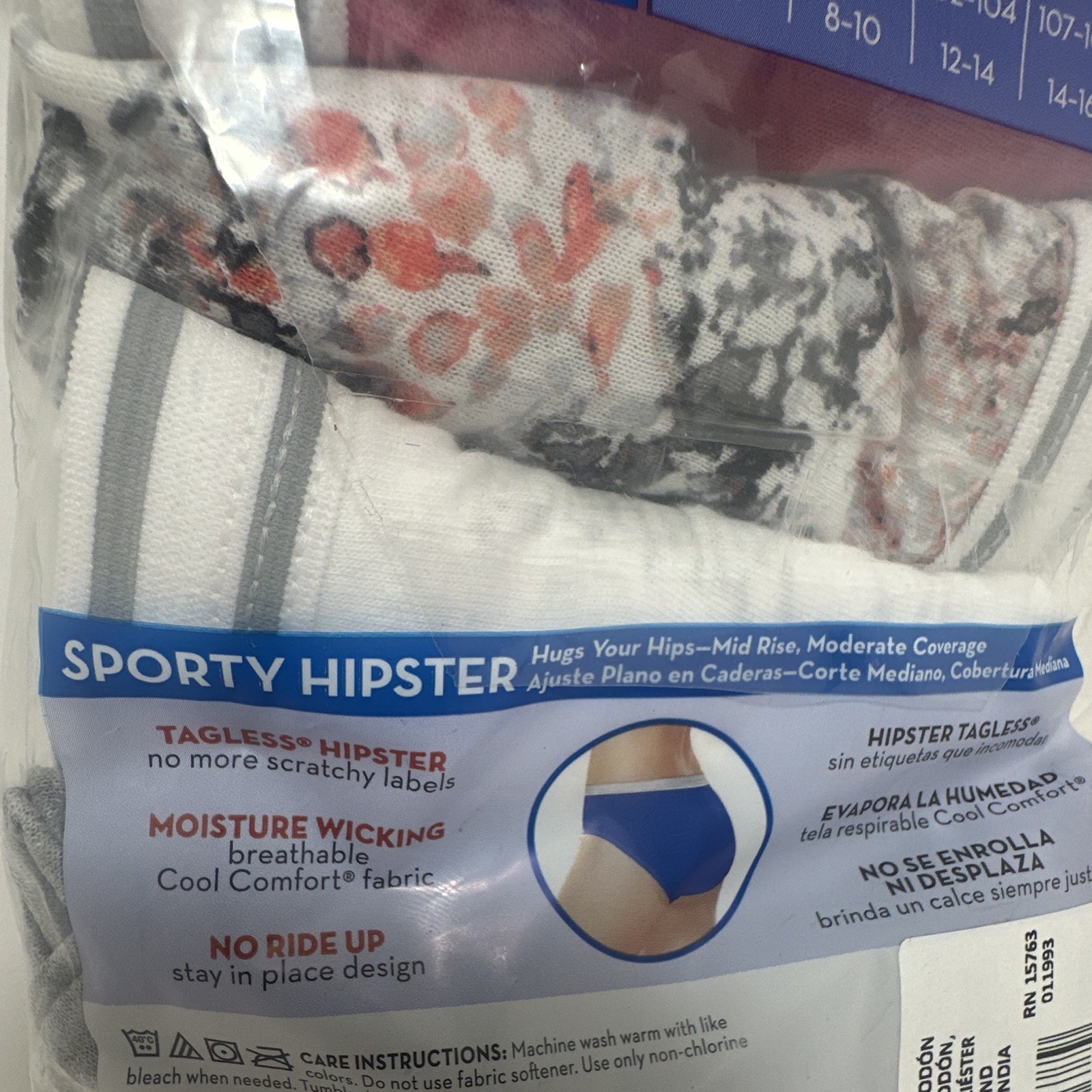 Hanes Cool Comfort Cotton Tagless Moisture Wicking Hipster Panties 5 Pack 5/S