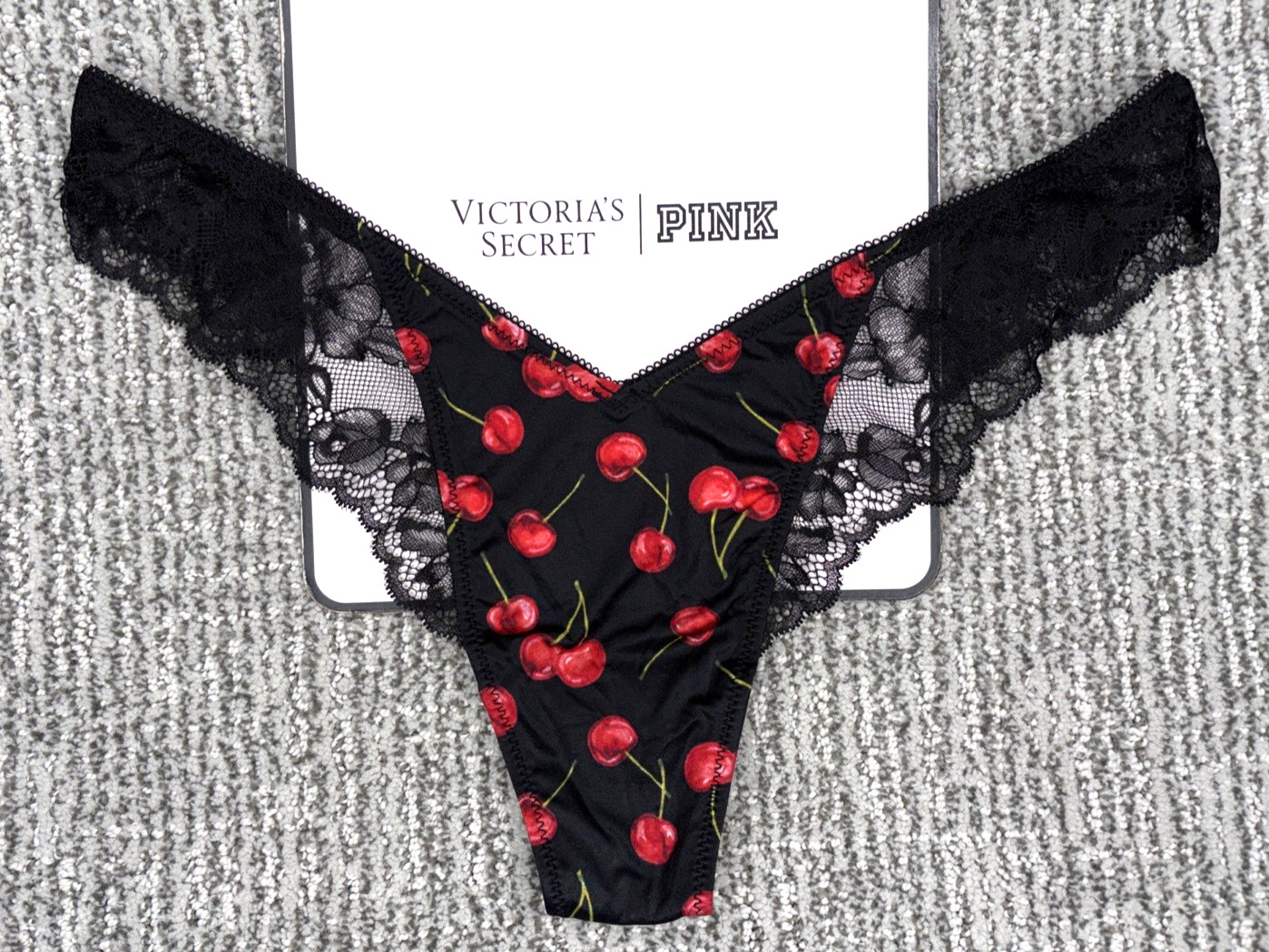 Victorias Secret VerySexy NWT Medium Black Cherry Lace Trim High Leg Thong Panty