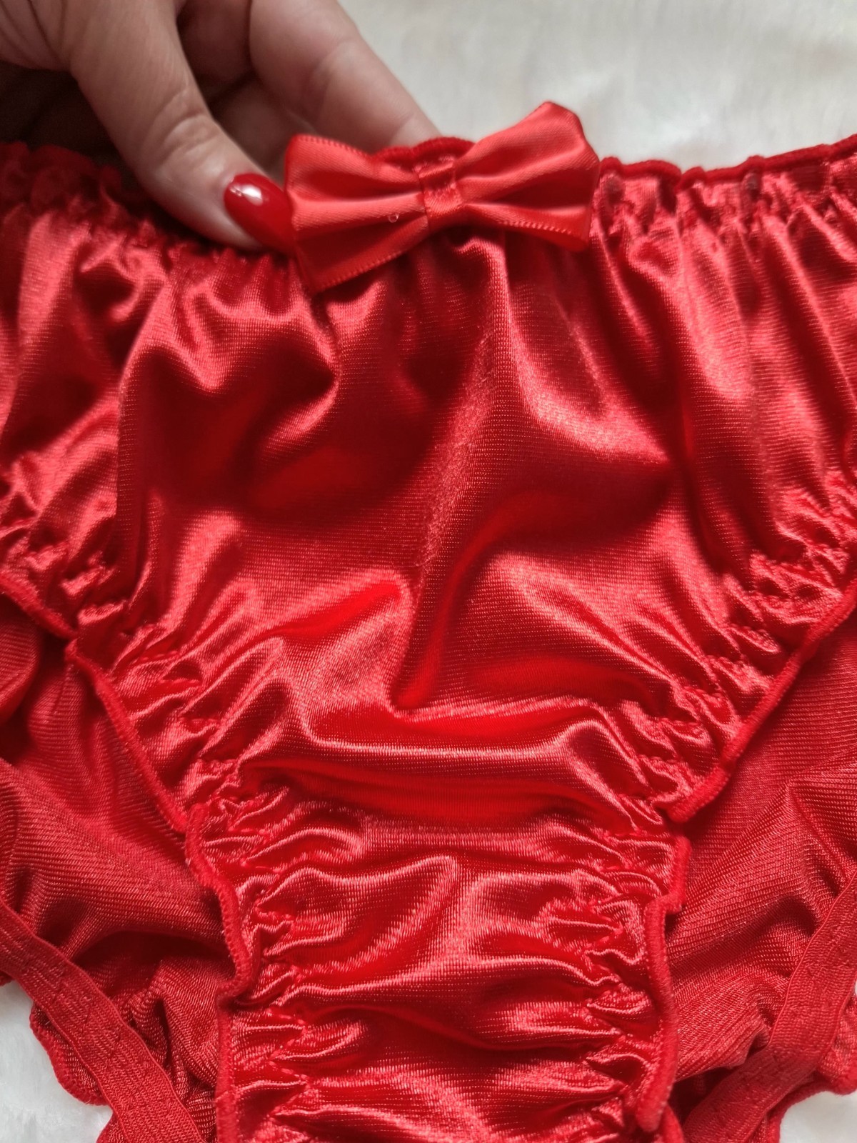 💖 Red Glossy Silky Soft Satin Stretch Frilly Sissy Panties CD Briefs S UK 8
