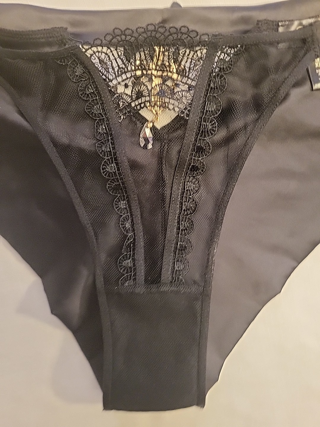 Honey Birdette Miss Soo Black Brief cross and chandelier crystal pendants Large