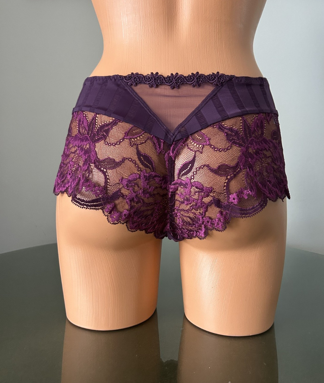 NWT Simone Perele AMOUR Purple Lace Boyshort Panty, sz IT 4 (INT 3)