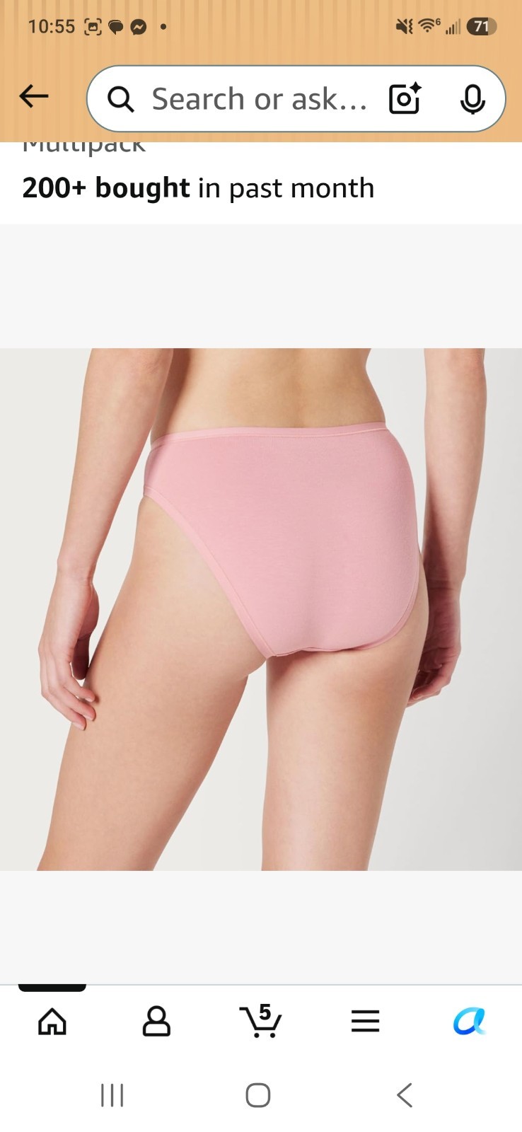NWT Womens Amazon Essentials Medium Cotton Stretch High-Cut Bikini Panty Multipk