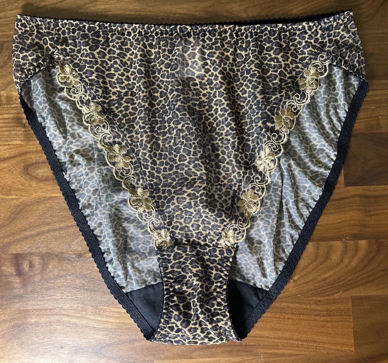 Vtg Lunaire Sheer Panties Floral Mega Hi-Cut Panties XL 8 High Leg Briefs