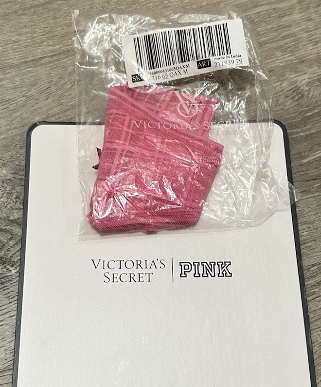 NWT Victoria’s Secret Plaid Lace Thong panties M Garden Pink $14.95