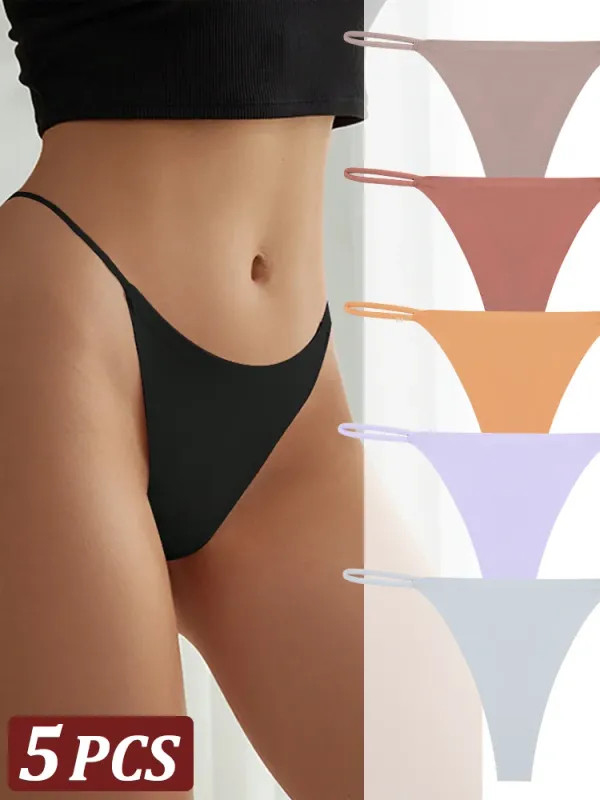 5PCS Seamless Thong Women Invisible Thin Strap Low Waist High Stretch
