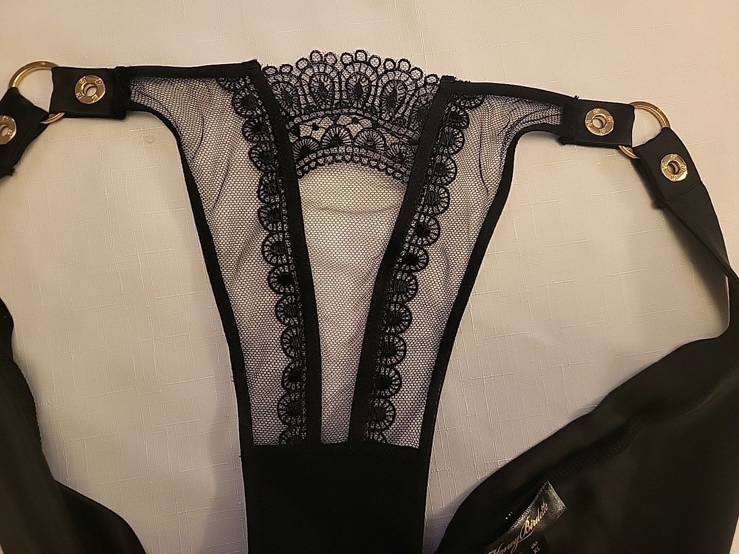 Honey Birdette Miss Soo Black Brief cross and chandelier crystal pendants Large