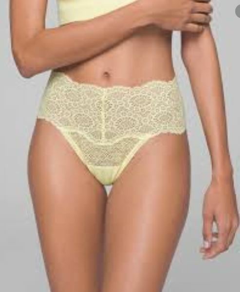 Soma Embraceable Allover Lace Geo Retro Thong Panty S M Lemonade Yellow