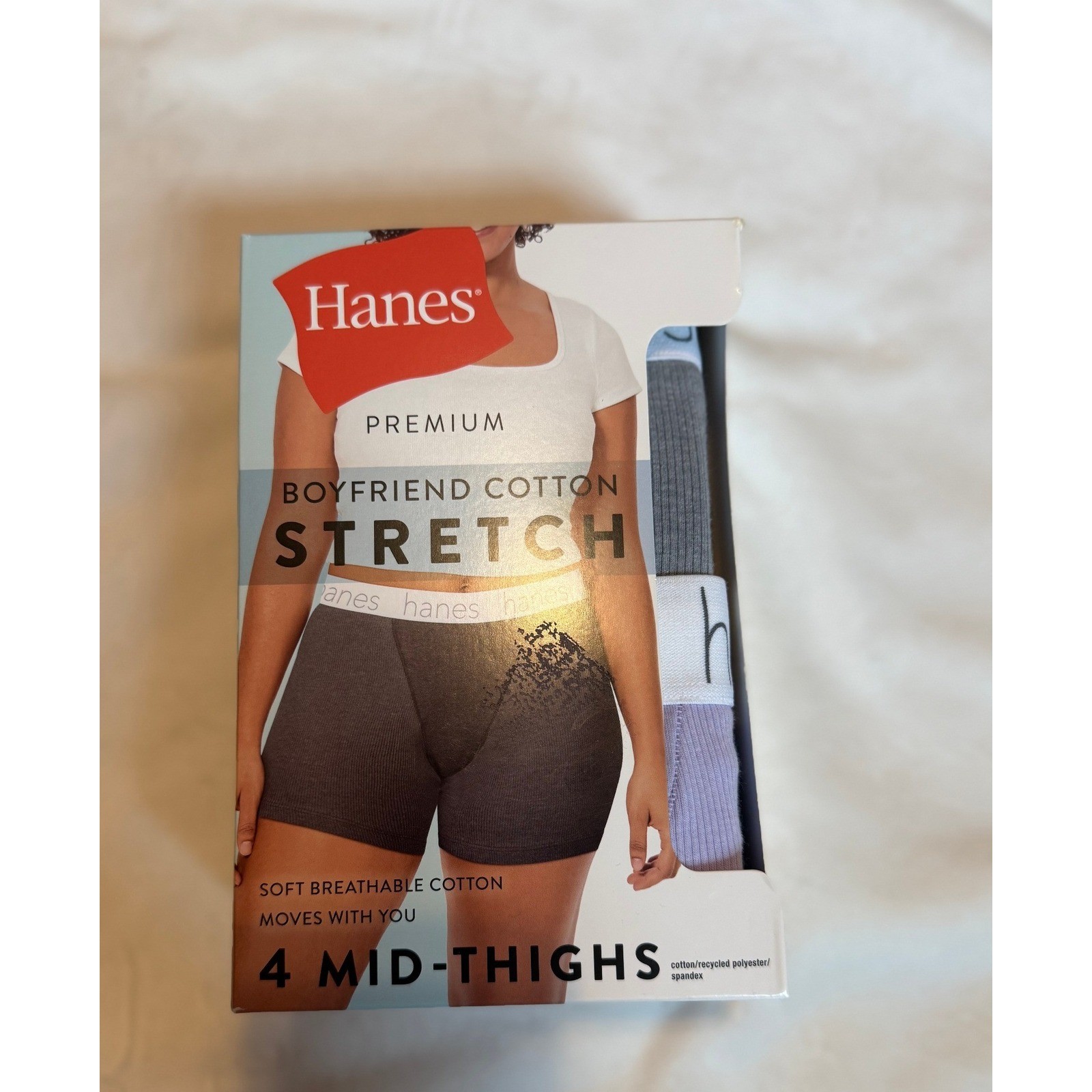 Hanes Premium Boyfriend Cotton Stretch Mid-Thigh Briefs 4 Pack Size 5/S