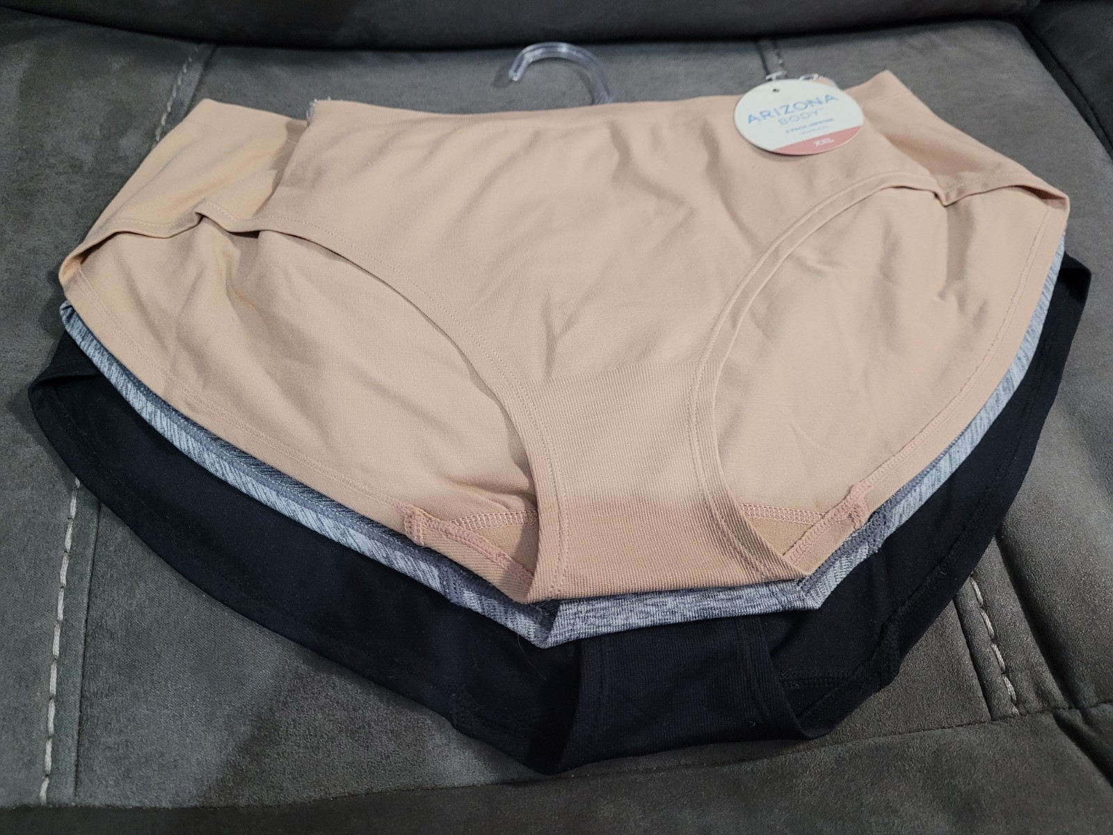 ARIZONA Body 3 PACK HIPSTER Seamless PANTIES, SIZE XXL, BLK, HTH GRY, TAN